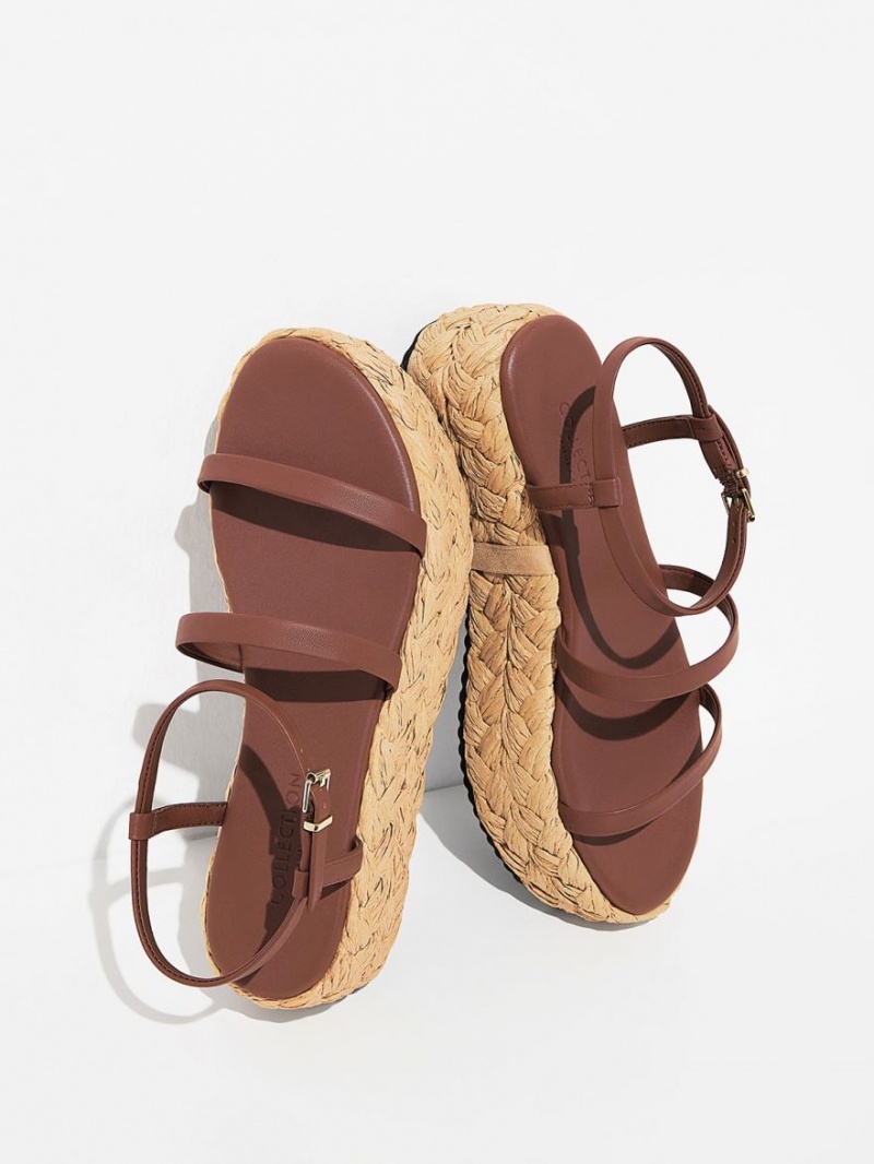 Sandale cu Platforma Charles & Keith Tali Piele Braided Maro Inchis | 596OJXTKY