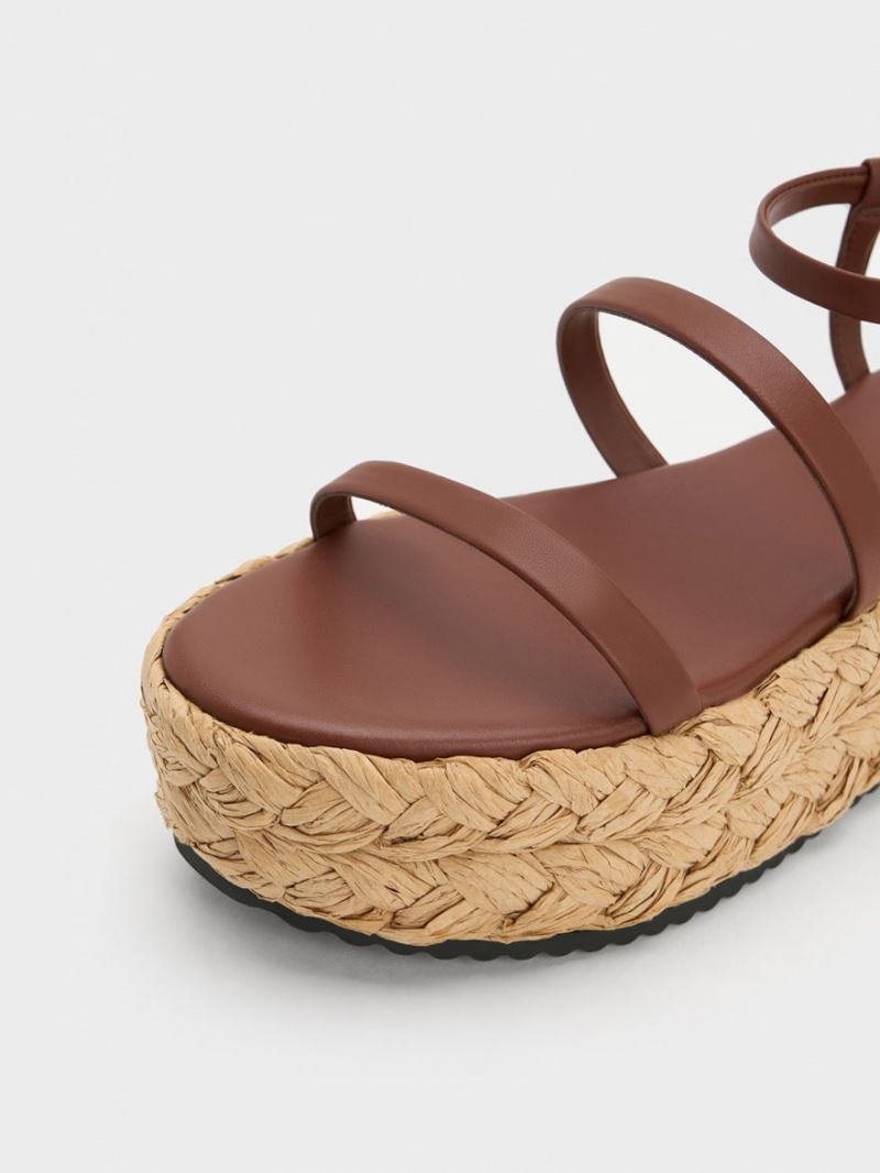 Sandale cu Platforma Charles & Keith Tali Piele Braided Maro Inchis | 596OJXTKY