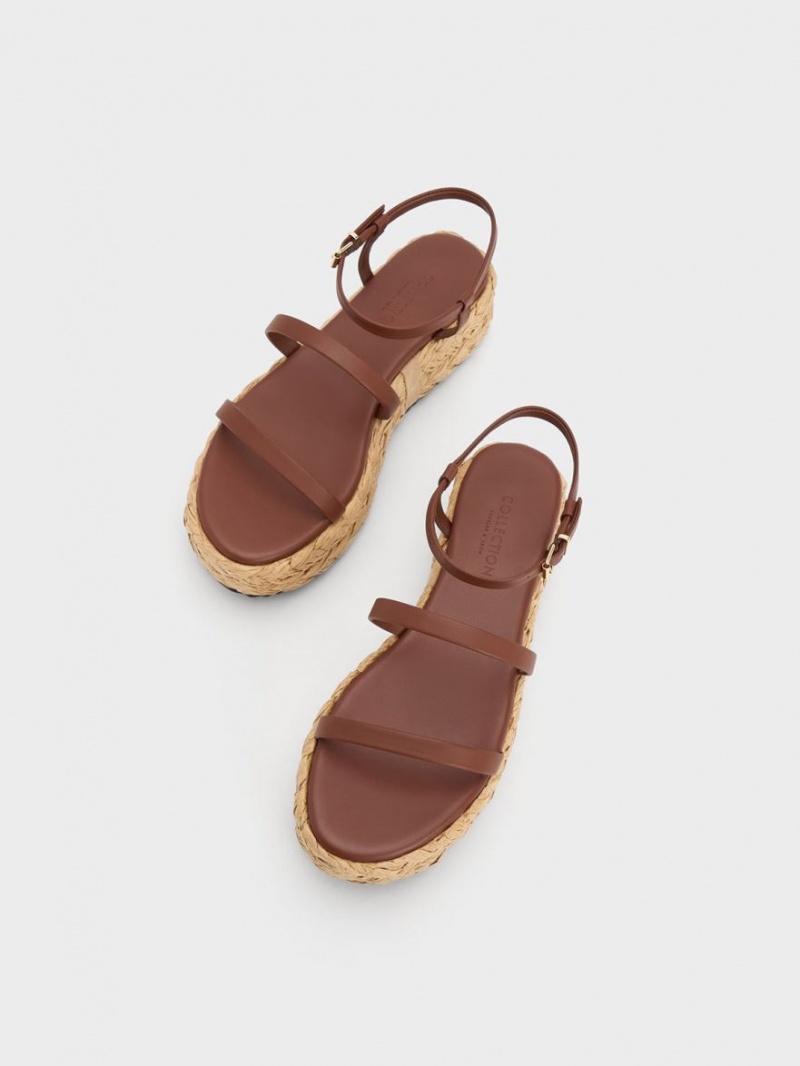 Sandale cu Platforma Charles & Keith Tali Piele Braided Maro Inchis | 596OJXTKY