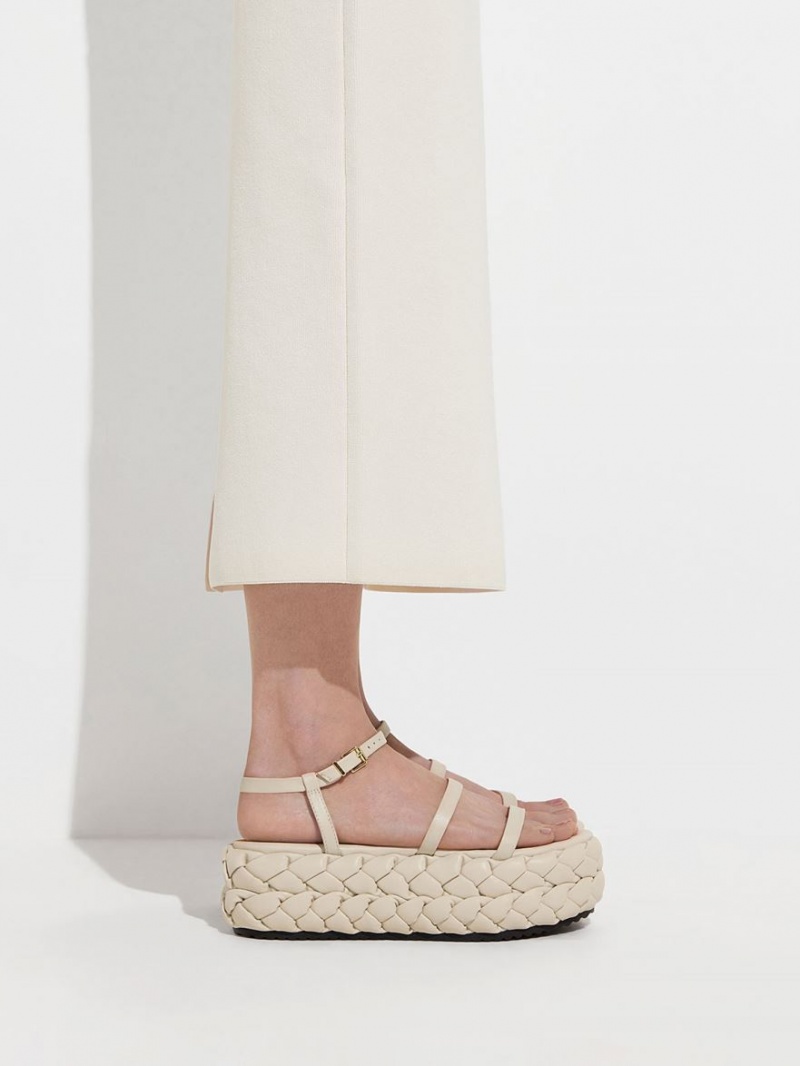 Sandale cu Platforma Charles & Keith Tali Piele Braided Albi | 260UILVWS