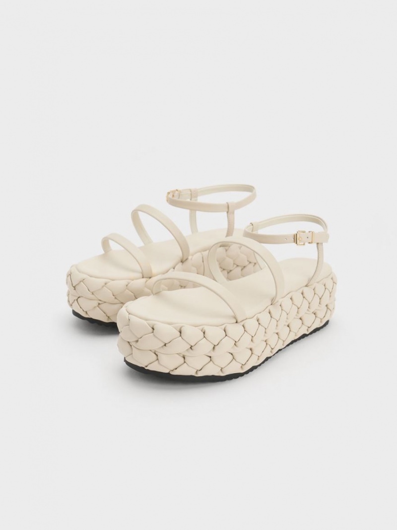 Sandale cu Platforma Charles & Keith Tali Piele Braided Albi | 260UILVWS