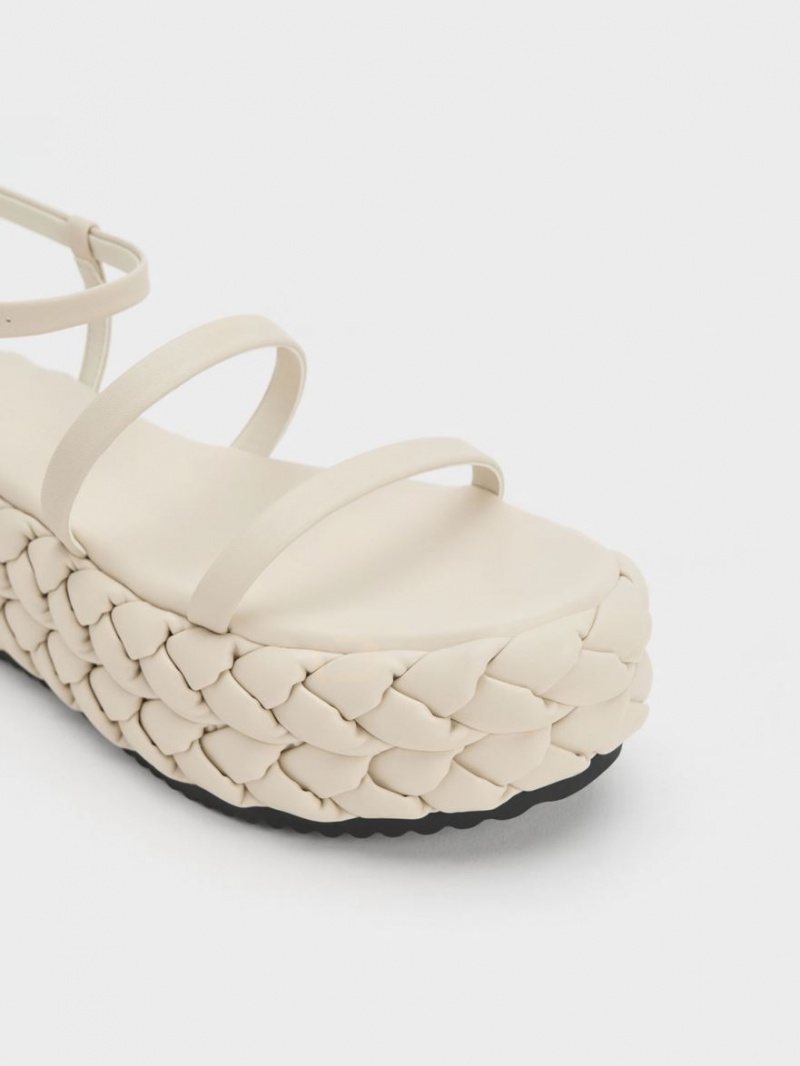 Sandale cu Platforma Charles & Keith Tali Piele Braided Albi | 260UILVWS