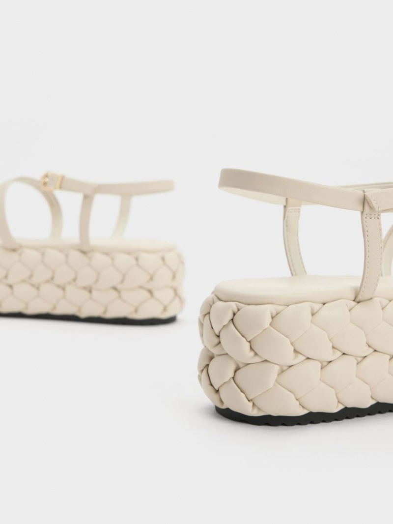 Sandale cu Platforma Charles & Keith Tali Piele Braided Albi | 260UILVWS