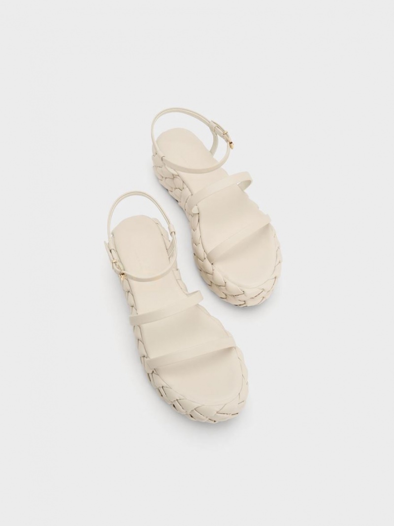 Sandale cu Platforma Charles & Keith Tali Piele Braided Albi | 260UILVWS