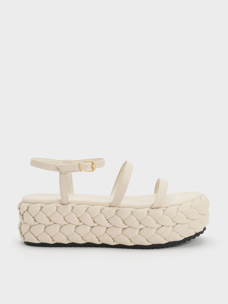 Sandale cu Platforma Charles & Keith Tali Piele Braided Albi | 260UILVWS