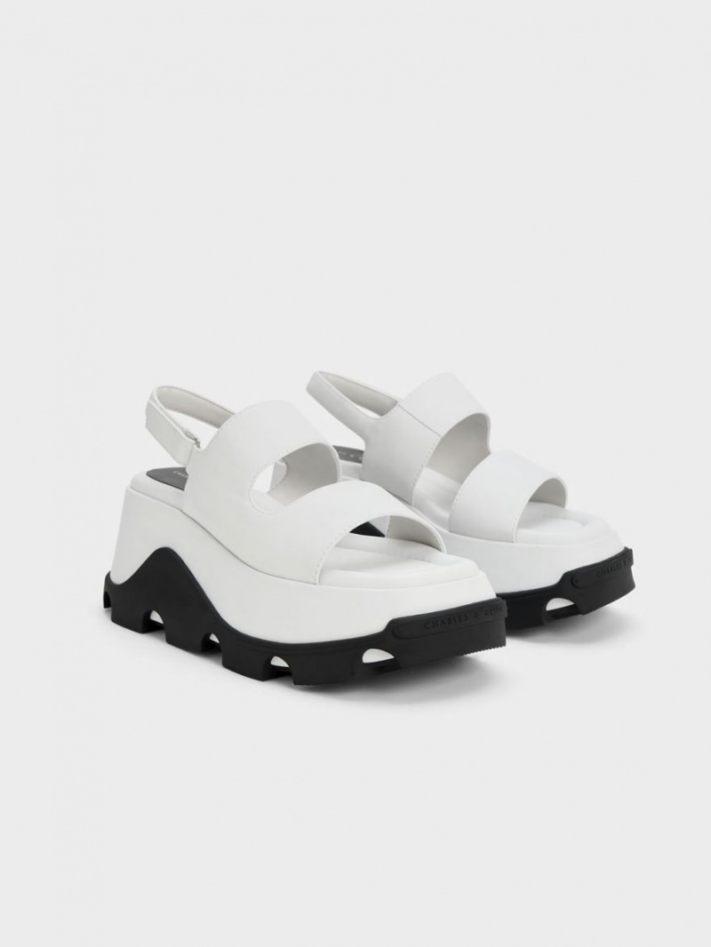 Sandale cu Platforma Charles & Keith Two-Tone Asymmetric Albi | 375TXQHEU
