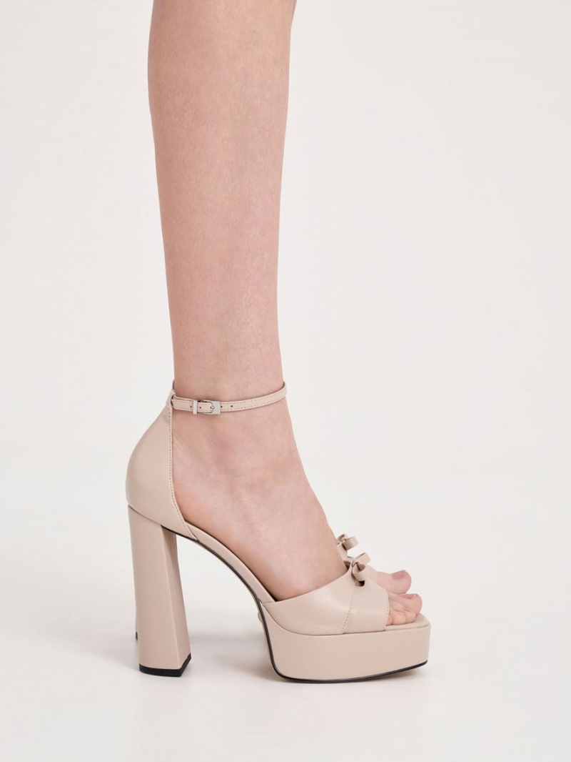 Sandale cu Platforma Charles & Keith Verona Piele Bej | 147EDWMIT