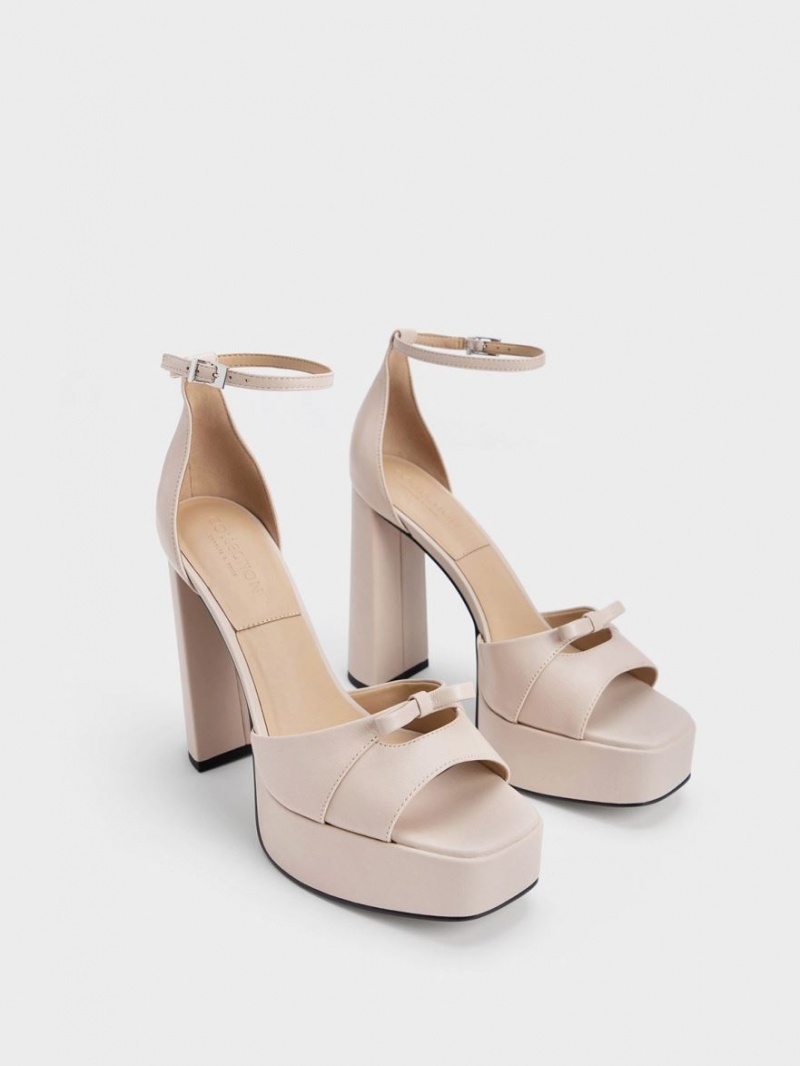 Sandale cu Platforma Charles & Keith Verona Piele Bej | 147EDWMIT