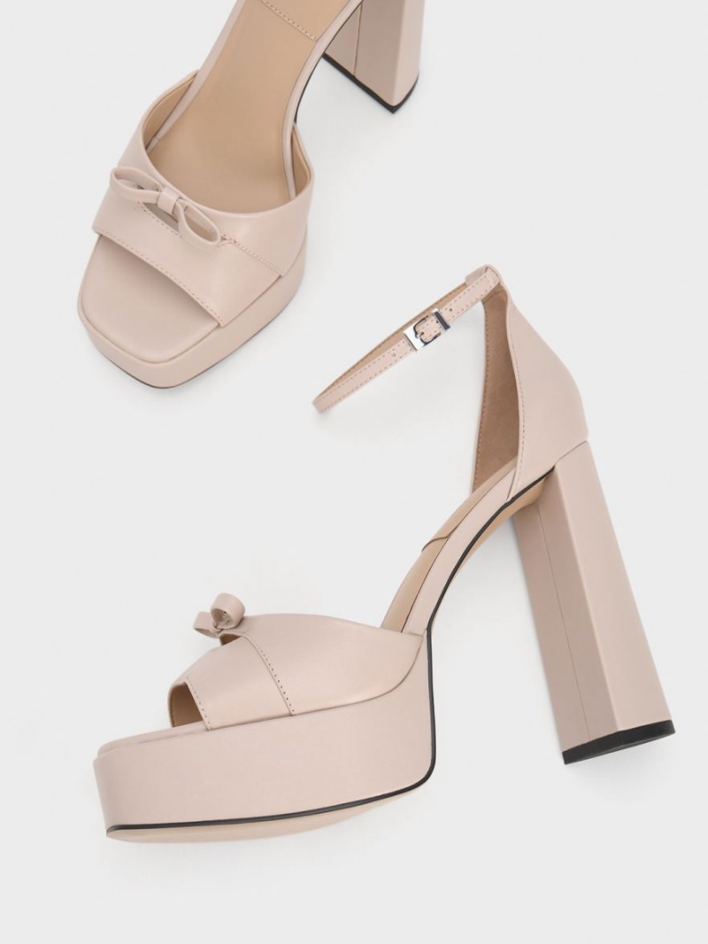 Sandale cu Platforma Charles & Keith Verona Piele Bej | 147EDWMIT