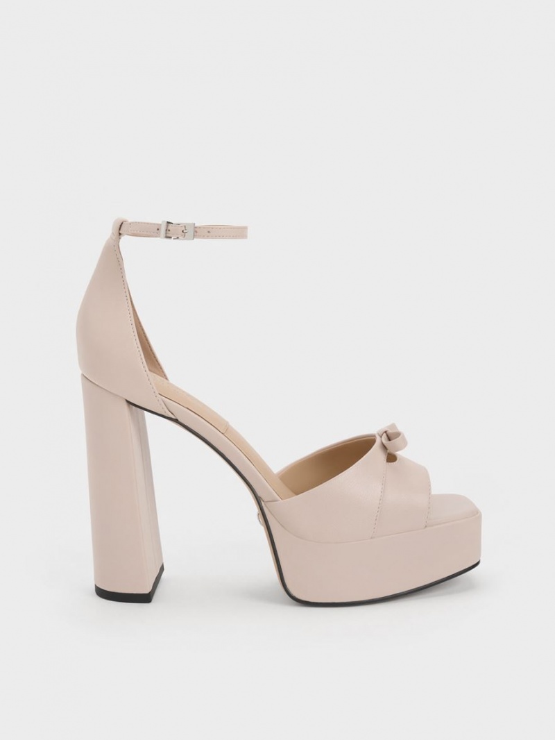 Sandale cu Platforma Charles & Keith Verona Piele Bej | 147EDWMIT