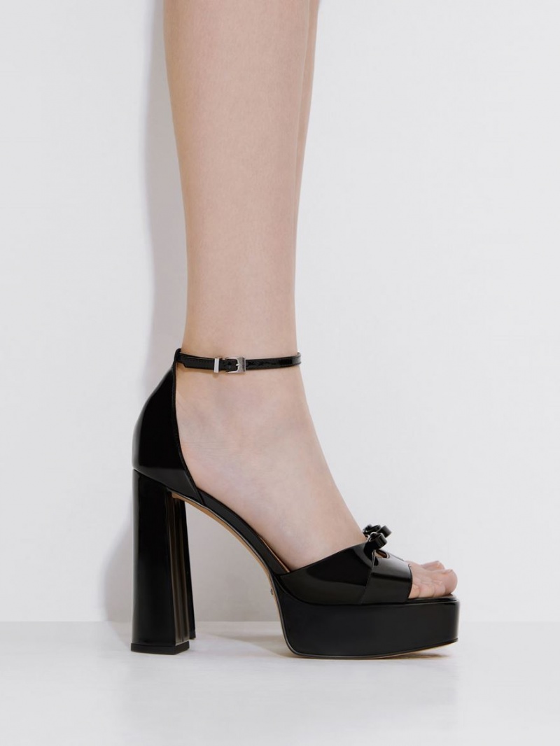 Sandale cu Platforma Charles & Keith Verona Lacuita Piele Negrii | 597DGXYQI