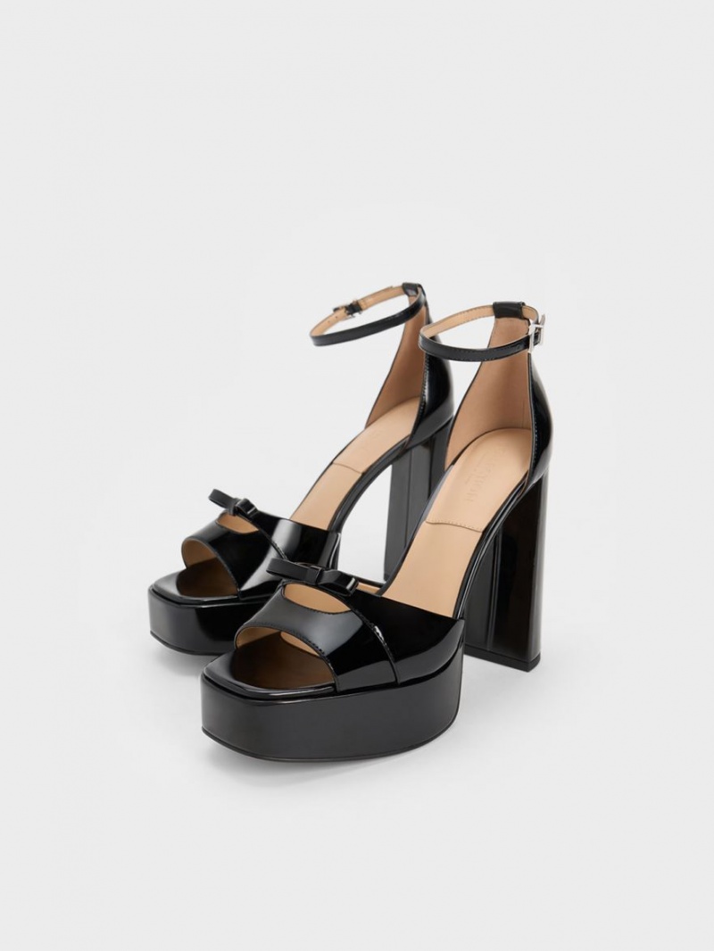 Sandale cu Platforma Charles & Keith Verona Lacuita Piele Negrii | 597DGXYQI