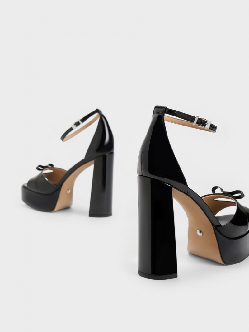 Sandale cu Platforma Charles & Keith Verona Lacuita Piele Negrii | 597DGXYQI