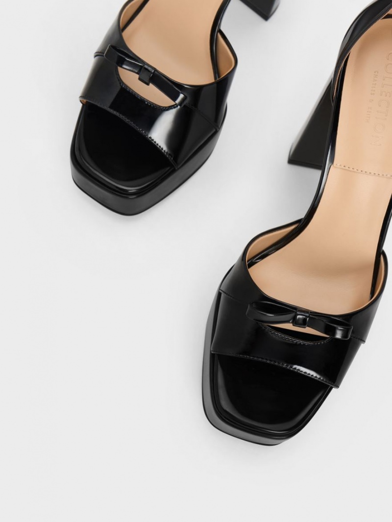 Sandale cu Platforma Charles & Keith Verona Lacuita Piele Negrii | 597DGXYQI