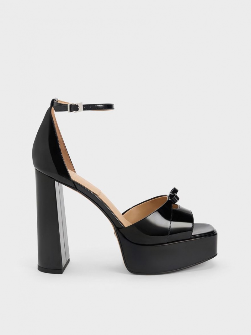 Sandale cu Platforma Charles & Keith Verona Lacuita Piele Negrii | 597DGXYQI