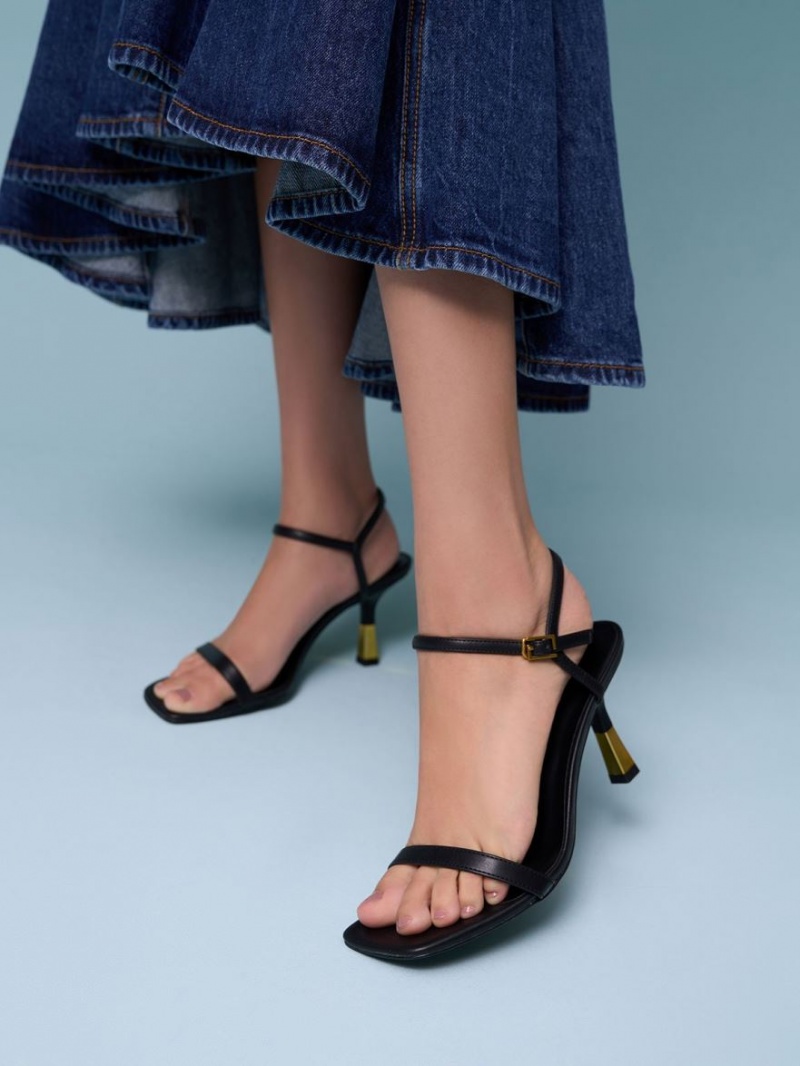Sandale cu Toc Charles & Keith Ankle-Curea Negrii | 753MAHQGE