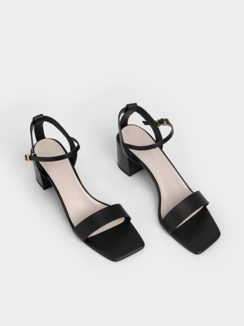 Sandale cu Toc Charles & Keith Ankle Curea Stacked Negrii | 103NEDLMA