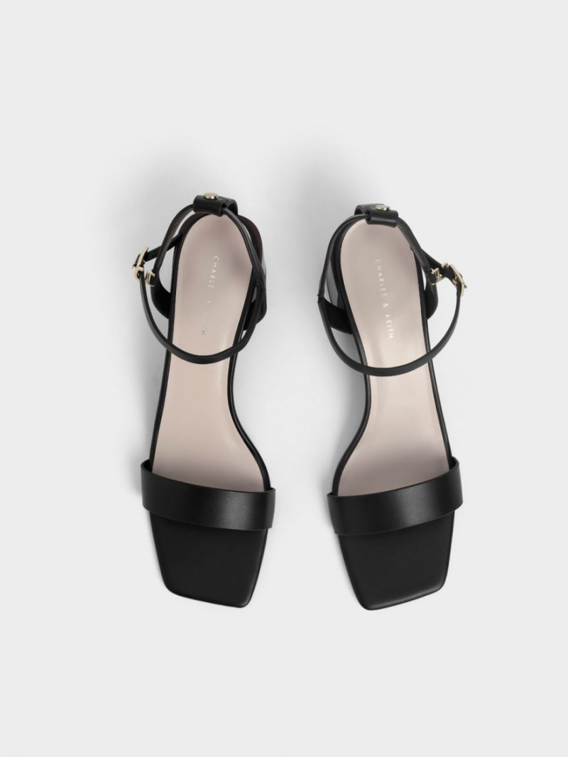 Sandale cu Toc Charles & Keith Ankle Curea Stacked Negrii | 103NEDLMA