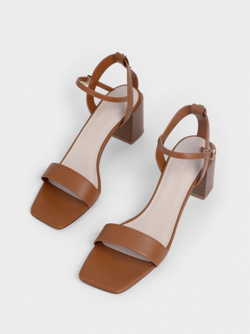 Sandale cu Toc Charles & Keith Ankle Curea Stacked Maro | 298KSOXGV