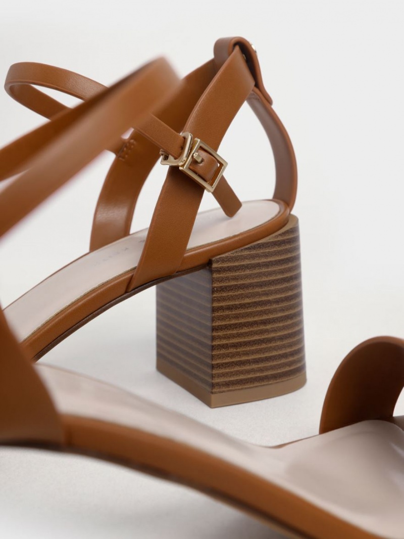 Sandale cu Toc Charles & Keith Ankle Curea Stacked Maro | 298KSOXGV