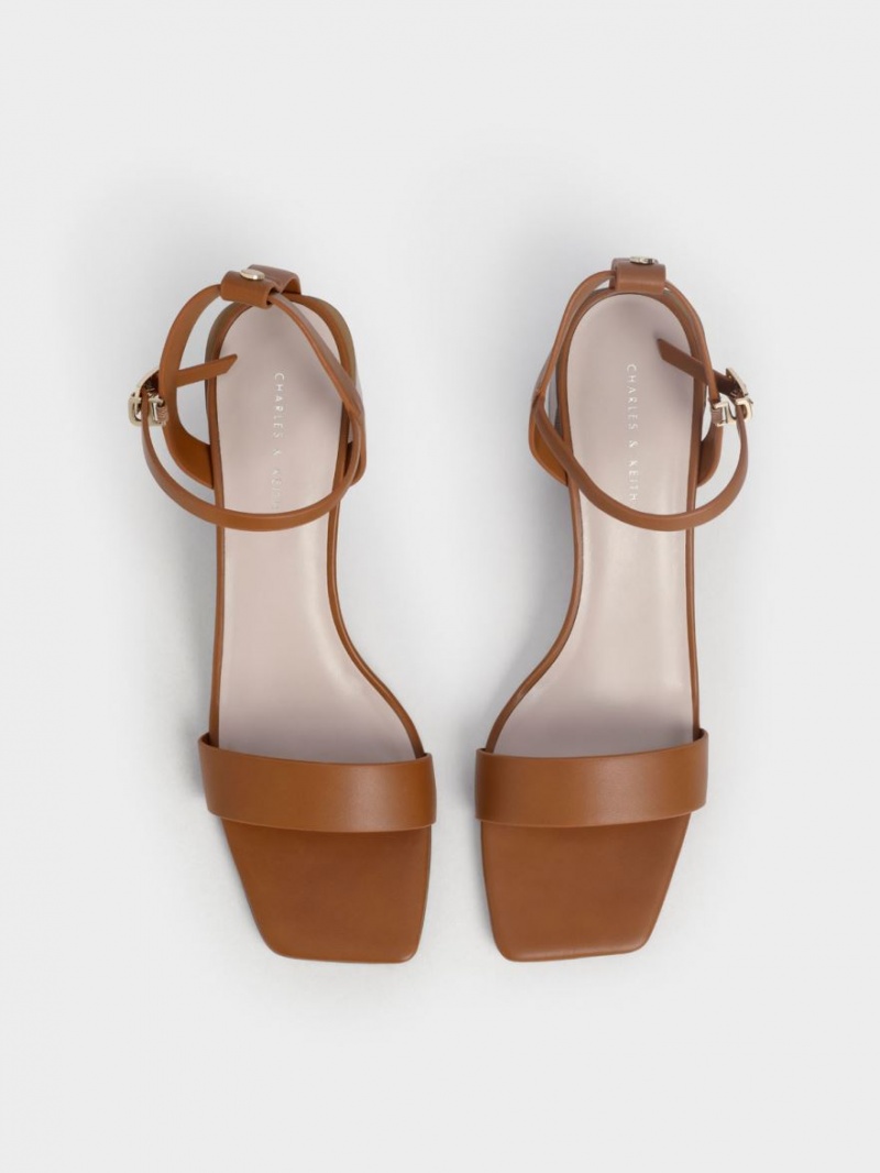 Sandale cu Toc Charles & Keith Ankle Curea Stacked Maro | 298KSOXGV