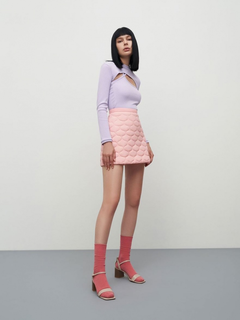 Sandale cu Toc Charles & Keith Ankle Curea Stacked Bej | 329SRGKEU