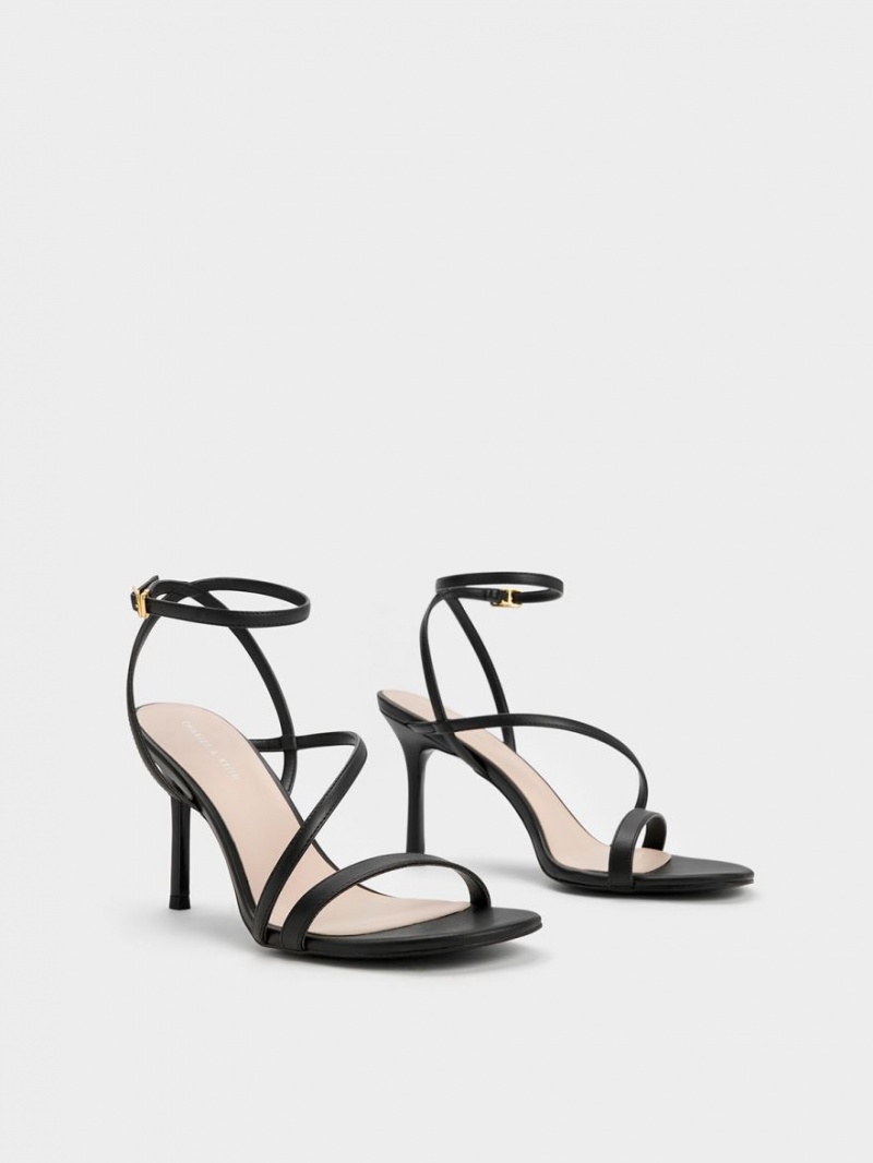 Sandale cu Toc Charles & Keith Asymmetric Cu Bretele Negrii | 069RBNVWH