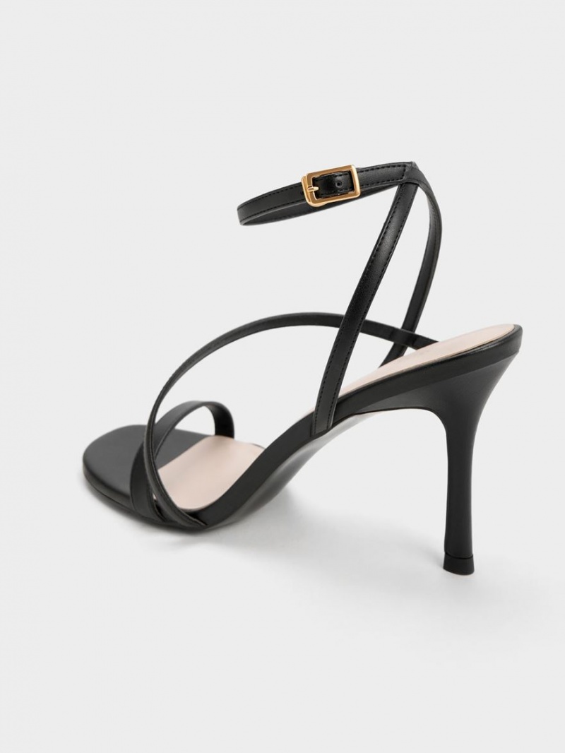 Sandale cu Toc Charles & Keith Asymmetric Cu Bretele Negrii | 069RBNVWH