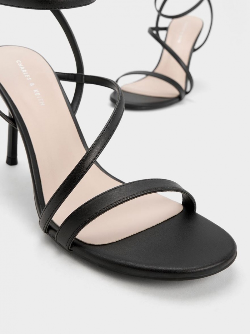Sandale cu Toc Charles & Keith Asymmetric Cu Bretele Negrii | 069RBNVWH