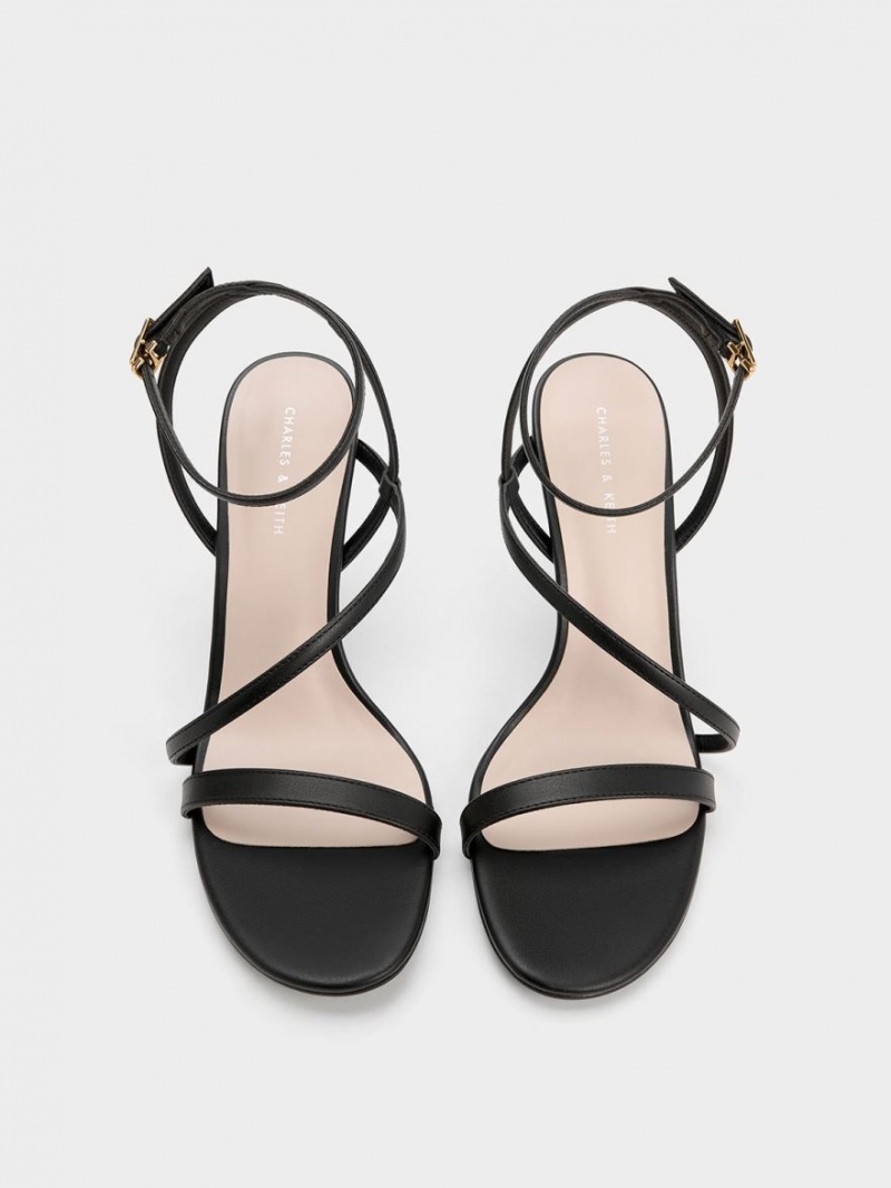 Sandale cu Toc Charles & Keith Asymmetric Cu Bretele Negrii | 069RBNVWH