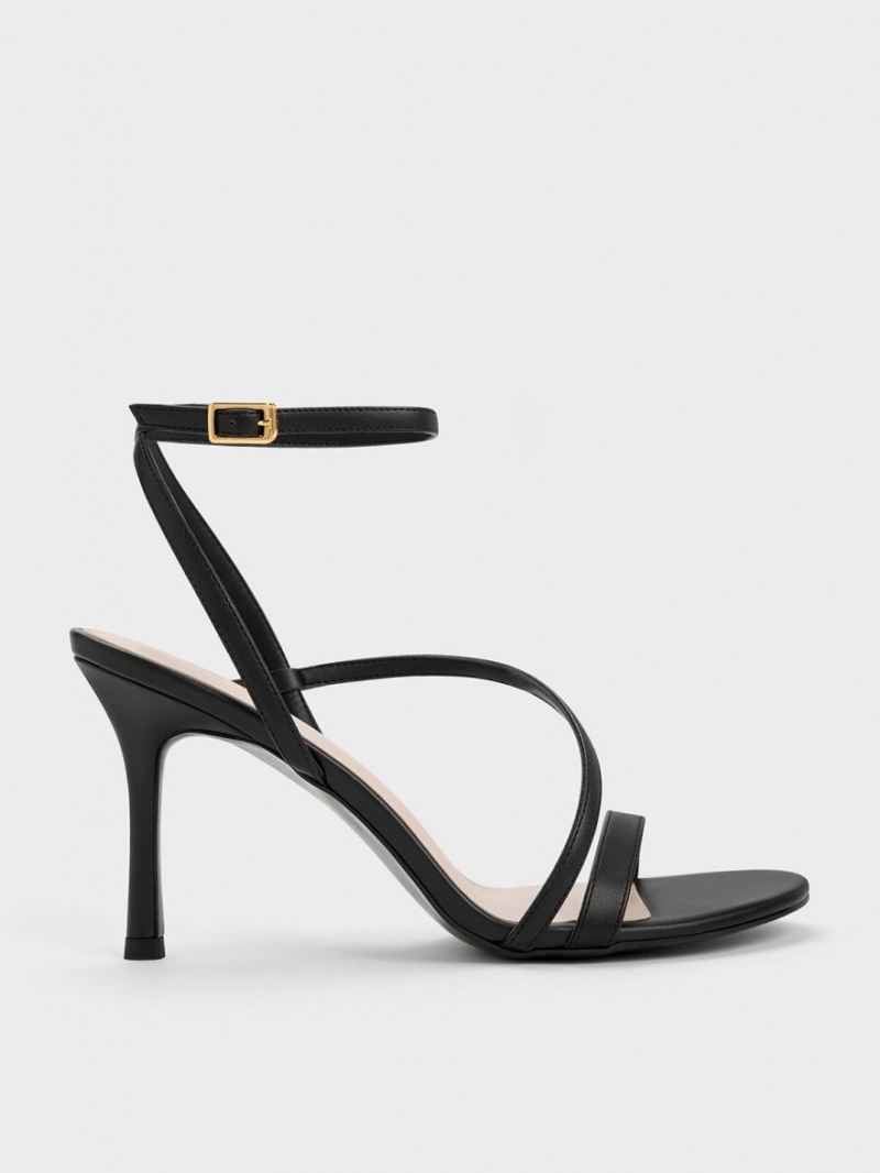 Sandale cu Toc Charles & Keith Asymmetric Cu Bretele Negrii | 069RBNVWH