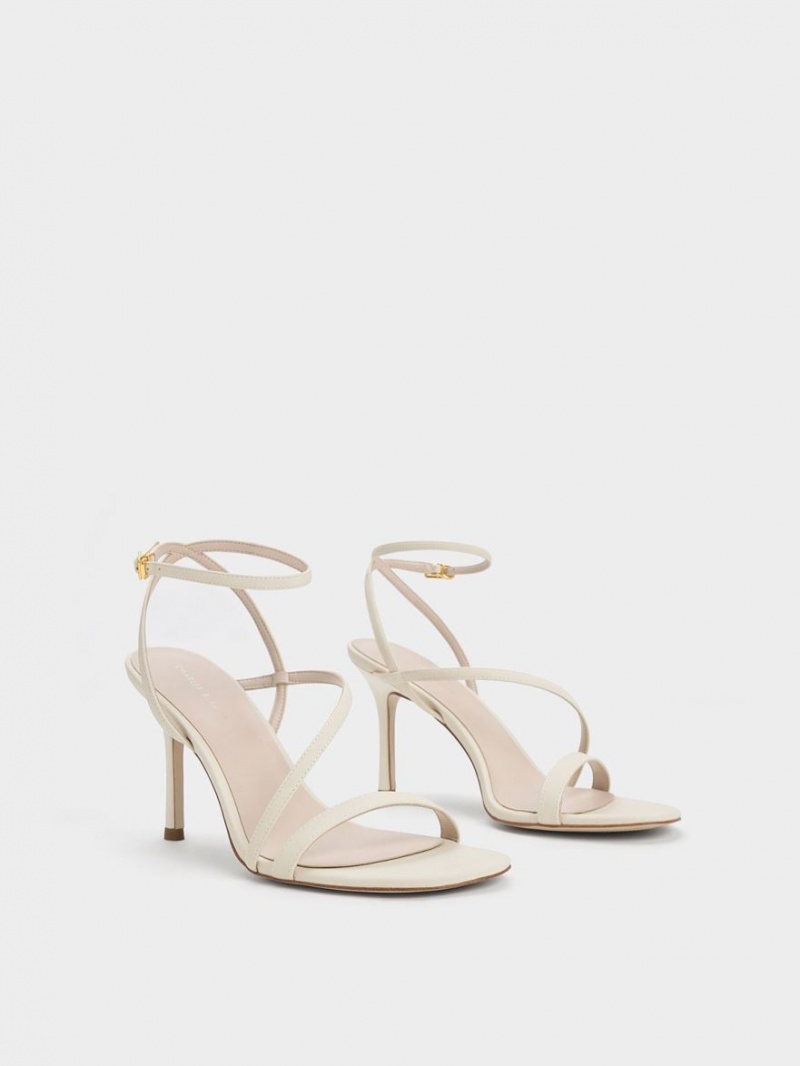 Sandale cu Toc Charles & Keith Asymmetric Cu Bretele Albi | 798CVKZSP