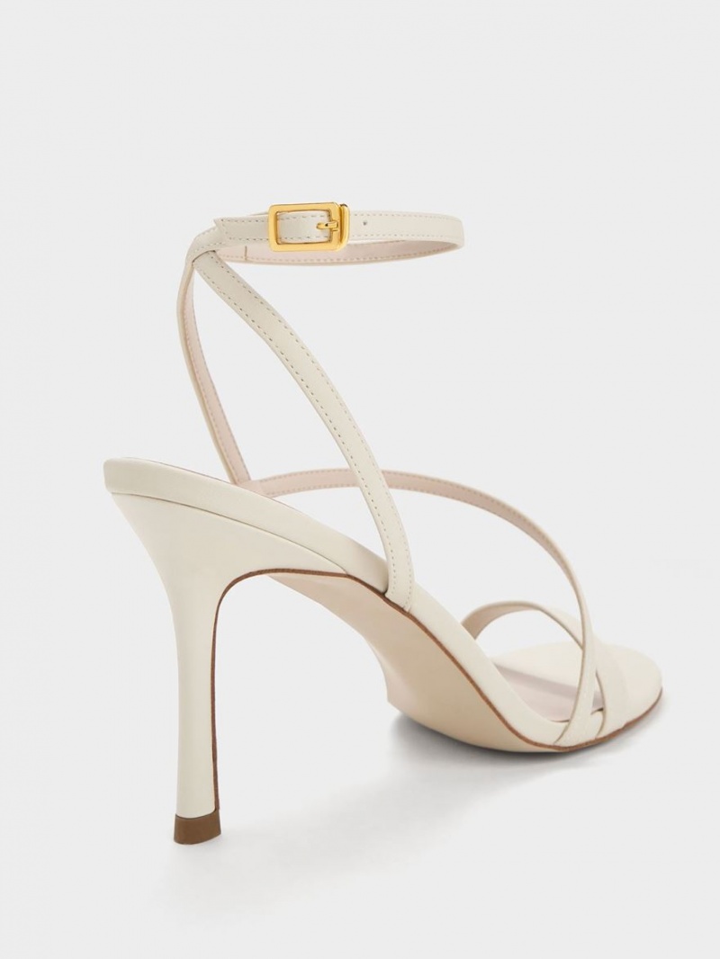 Sandale cu Toc Charles & Keith Asymmetric Cu Bretele Albi | 798CVKZSP