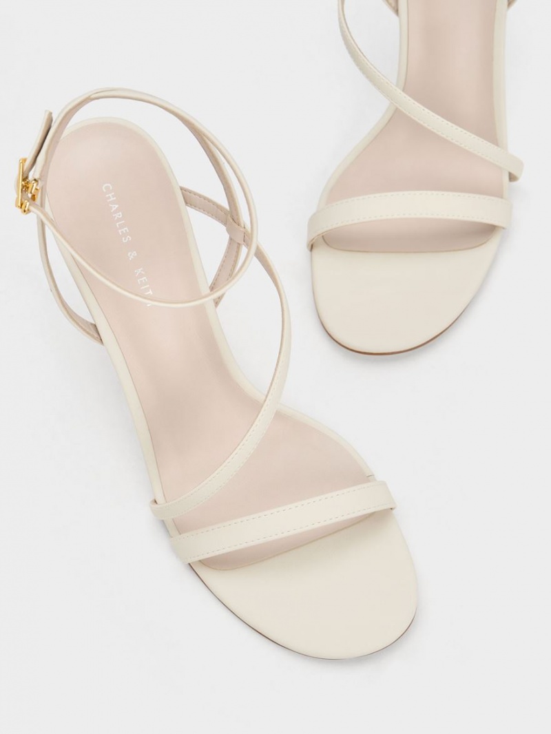 Sandale cu Toc Charles & Keith Asymmetric Cu Bretele Albi | 798CVKZSP