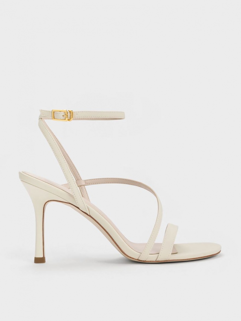 Sandale cu Toc Charles & Keith Asymmetric Cu Bretele Albi | 798CVKZSP
