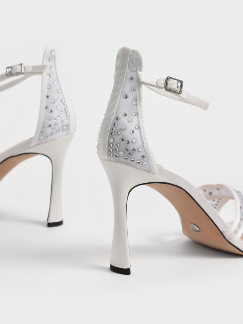 Sandale cu Toc Charles & Keith Blythe Mesh & Satin Embellished Albi | 542YBCAOT