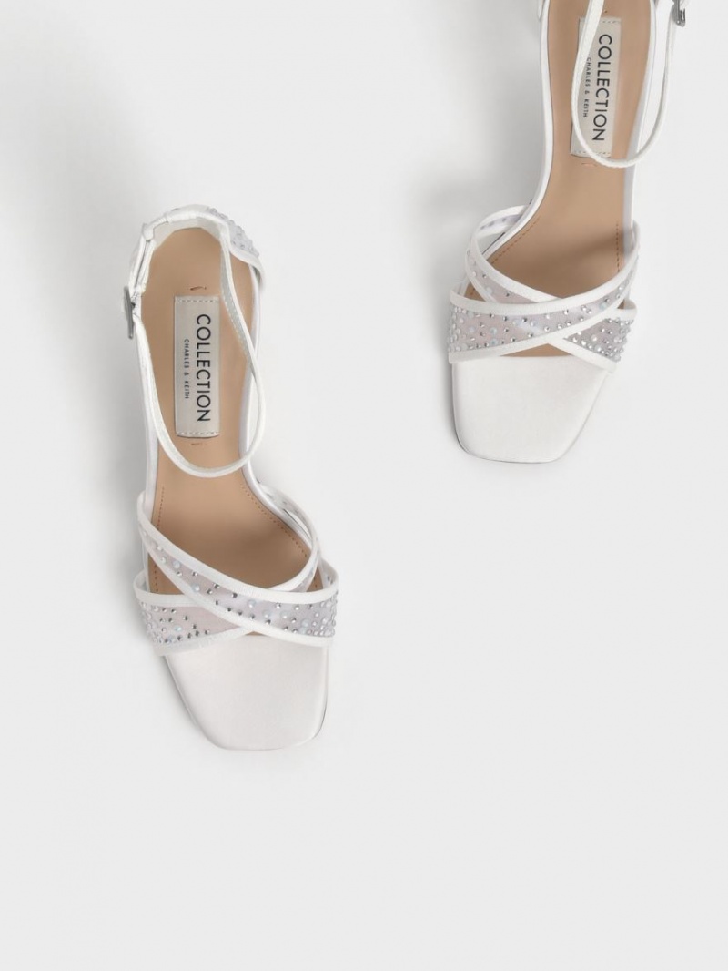Sandale cu Toc Charles & Keith Blythe Mesh & Satin Embellished Albi | 542YBCAOT