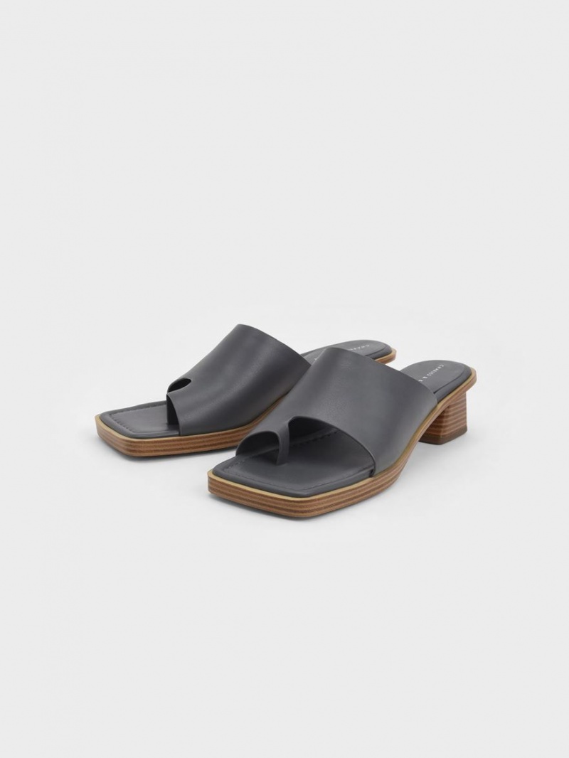 Sandale cu Toc Charles & Keith Bombeu Ring Stacked Gri Inchis | 584DUEKFH