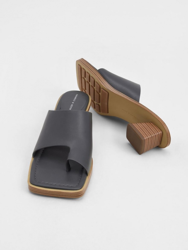 Sandale cu Toc Charles & Keith Bombeu Ring Stacked Gri Inchis | 584DUEKFH