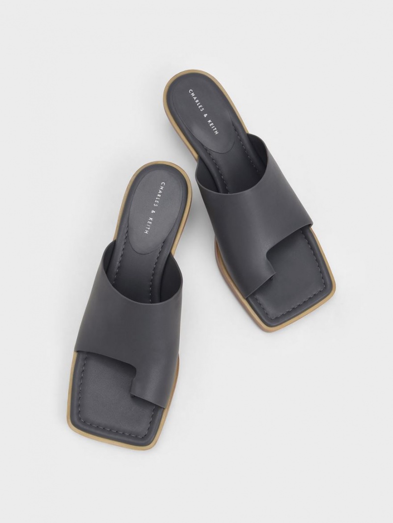 Sandale cu Toc Charles & Keith Bombeu Ring Stacked Gri Inchis | 584DUEKFH