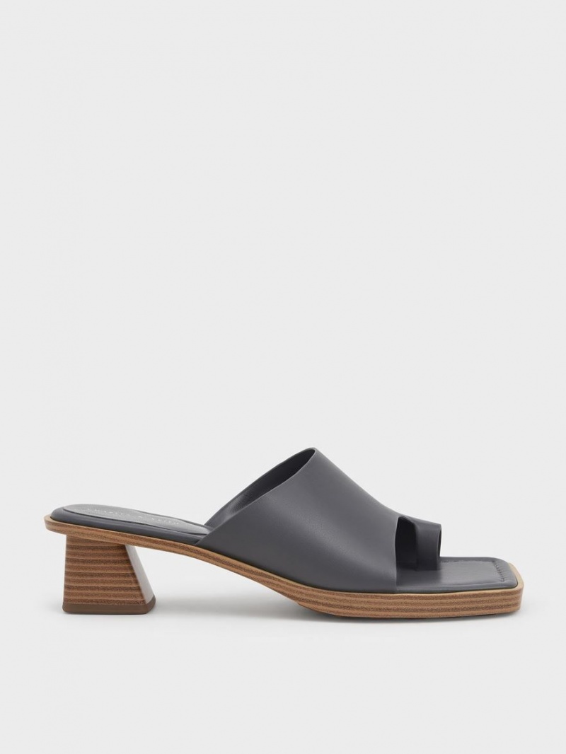 Sandale cu Toc Charles & Keith Bombeu Ring Stacked Gri Inchis | 584DUEKFH