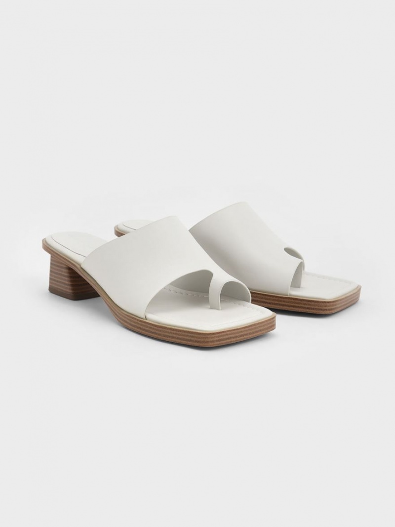 Sandale cu Toc Charles & Keith Bombeu Ring Stacked Albi | 348NPBMEO