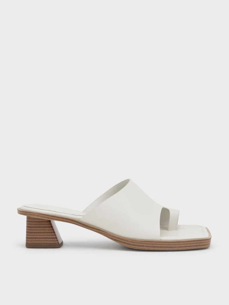 Sandale cu Toc Charles & Keith Bombeu Ring Stacked Albi | 348NPBMEO