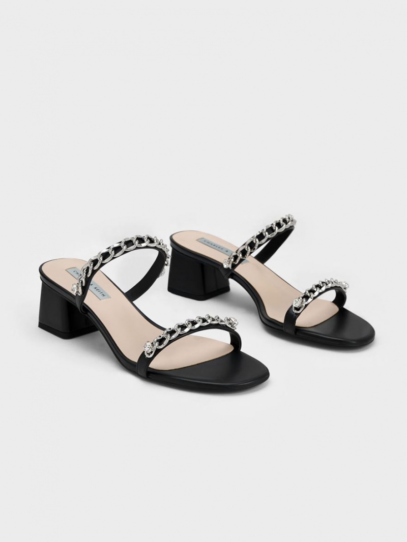 Sandale cu Toc Charles & Keith Chain-Link Block Negrii | 107DUPFZV