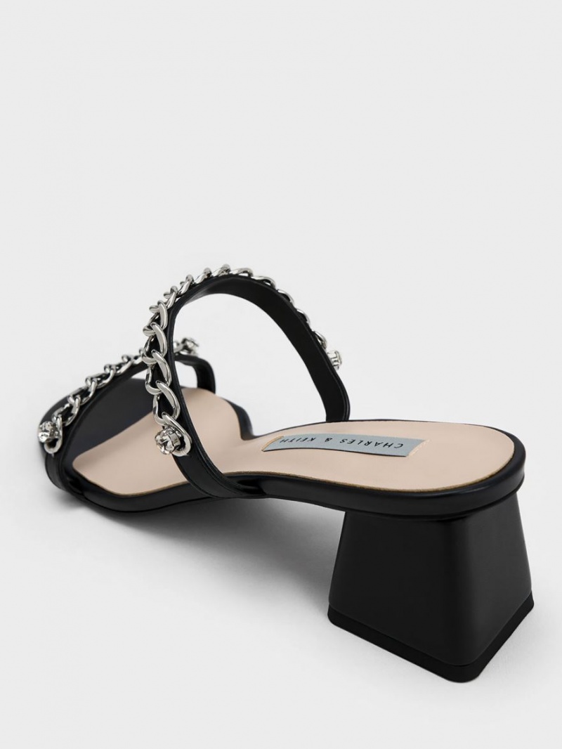 Sandale cu Toc Charles & Keith Chain-Link Block Negrii | 107DUPFZV