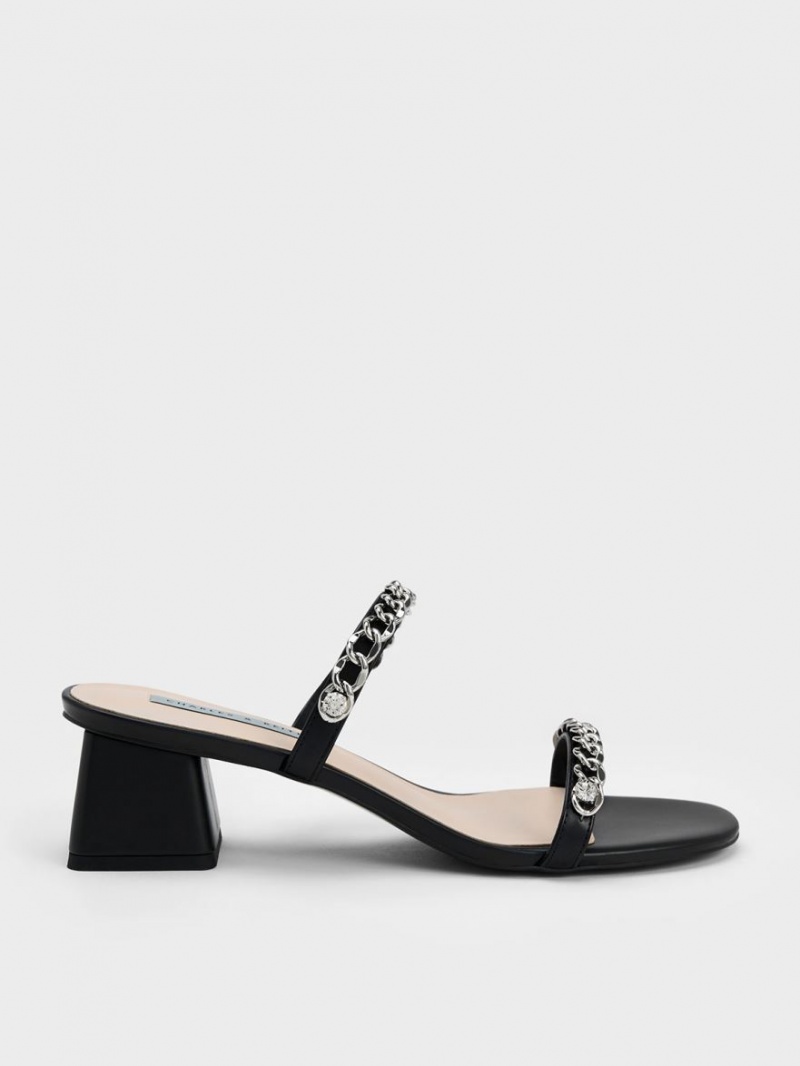 Sandale cu Toc Charles & Keith Chain-Link Block Negrii | 107DUPFZV