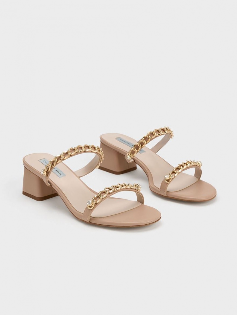 Sandale cu Toc Charles & Keith Chain-Link Block Bej | 253CJDUYX