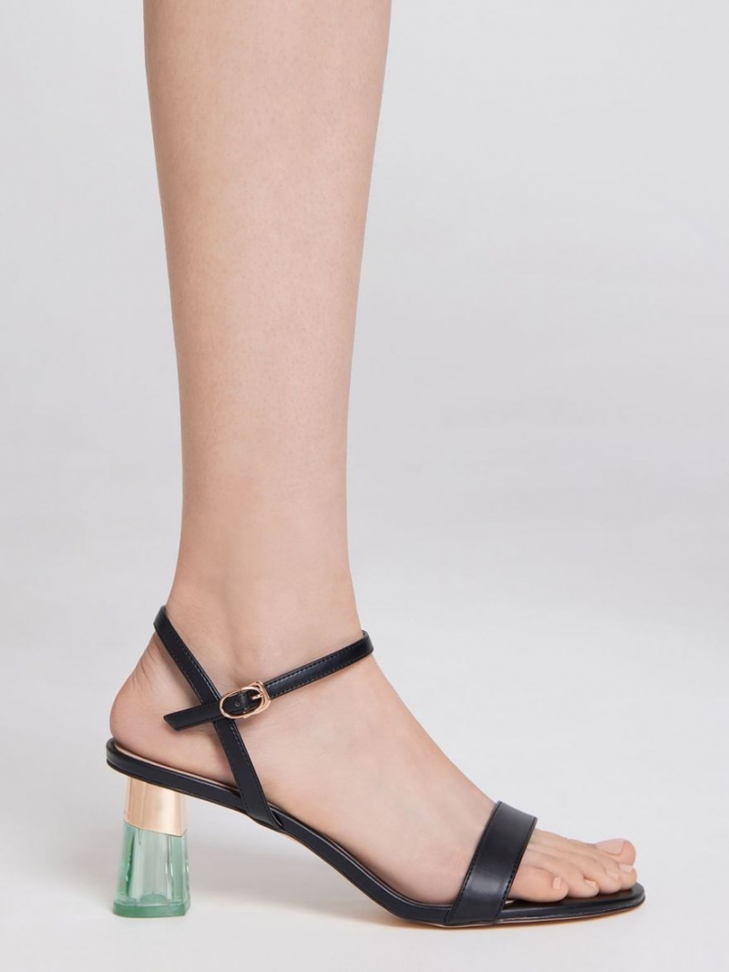 Sandale cu Toc Charles & Keith Clear Trapeze Negrii | 947WQYMJP