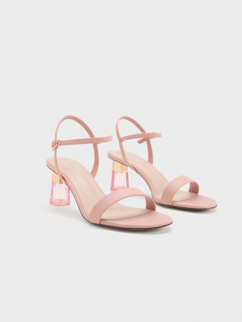 Sandale cu Toc Charles & Keith Clear Trapeze Roz | 405JZSYIV