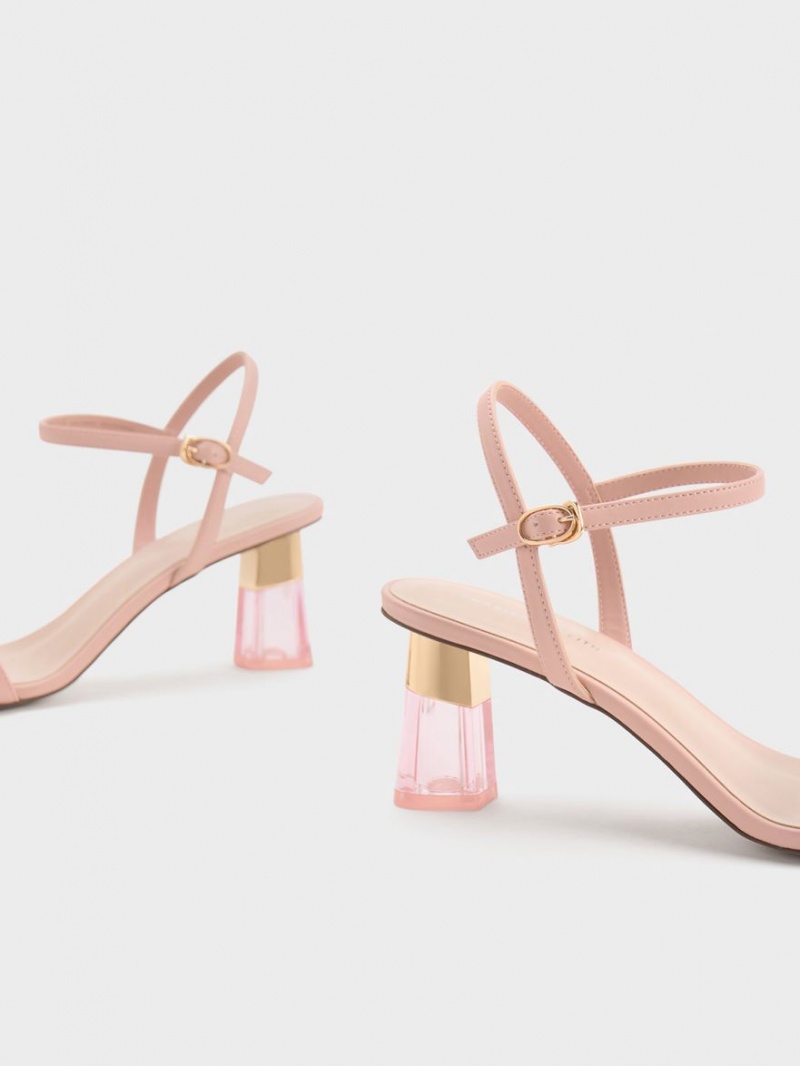 Sandale cu Toc Charles & Keith Clear Trapeze Roz | 405JZSYIV